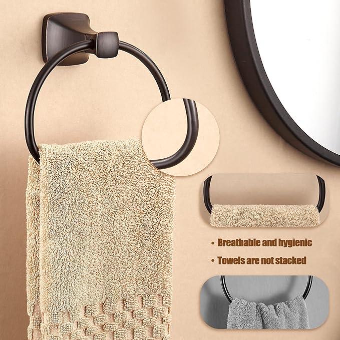 KOCUUY Bronze Towel Holder, Oil Rubbed Bathroom Towel Ring, Bath Hand Towel Hangers Wall Mounted Farmhouse Rustic ORB - ModernBath