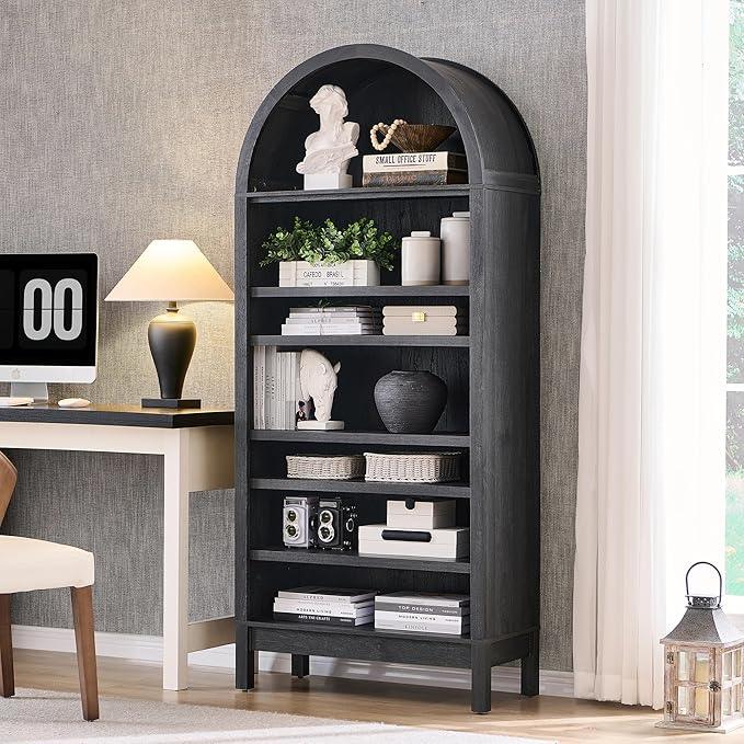 71" Tall Arched Bathroom Storage Cabinet, 7-Tier Modern Farmhouse Storage Cabinet with Adjustable Shelves, Wood Freestanding Cabinet for Bathroom, Living Room, Entryway, Hallway (Dark Grey) - ModernBath