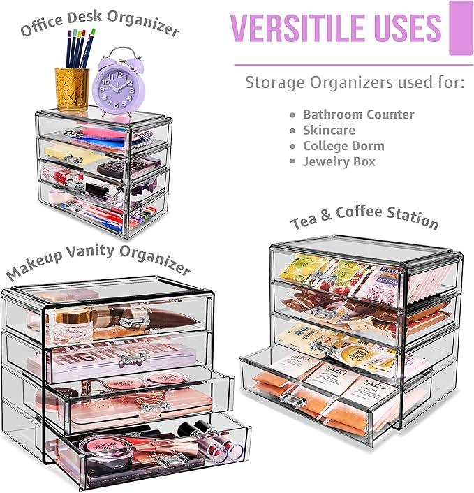 Sorbus Makeup Organizer - 4 Drawer Acrylic Make Up Organizers and Storage for Cosmetics, Jewelry, Beauty Supplies, Clear Makeup Organizer for Vanity, Girl's Room, College Dorm, Counter, Bathroom Sinks - ModernBath