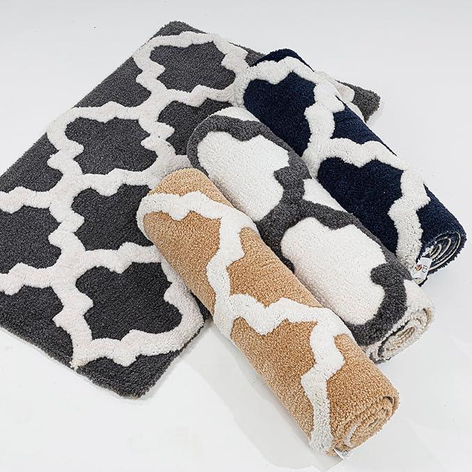 C23 Luxury Bathroom Rugs, Bath Mat - 20"x32" & 16"x24", 2200 GSM Tufted Cotton Bathroom Mat, Ultra-Absorbent Quick Dry Heavyweight Non-Slip Bathmat, Thick Soft Plush Machine Washable Bath Rug - 2 Pack - ModernBath