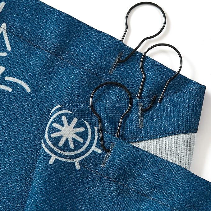 jinchan White and Navy Blue Nautical Shower Curtain Kids Cartoon Printed Waterproof Fabric Shower Curtains for Bathroom Ocean Sailboat Simple in Bath with 12 Hooks 70x72 Inches - ModernBath