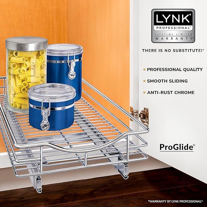 LYNK PROFESSIONAL® Pull Out Cabinet Organizer, 11" x 18" Slide Out Drawers for Kitchen Cabinets - Sliding Pull-Out Pantry Shelves – Home Shelf Organizers - Lifetime Ltd. Warranty, Chrome - ModernBath