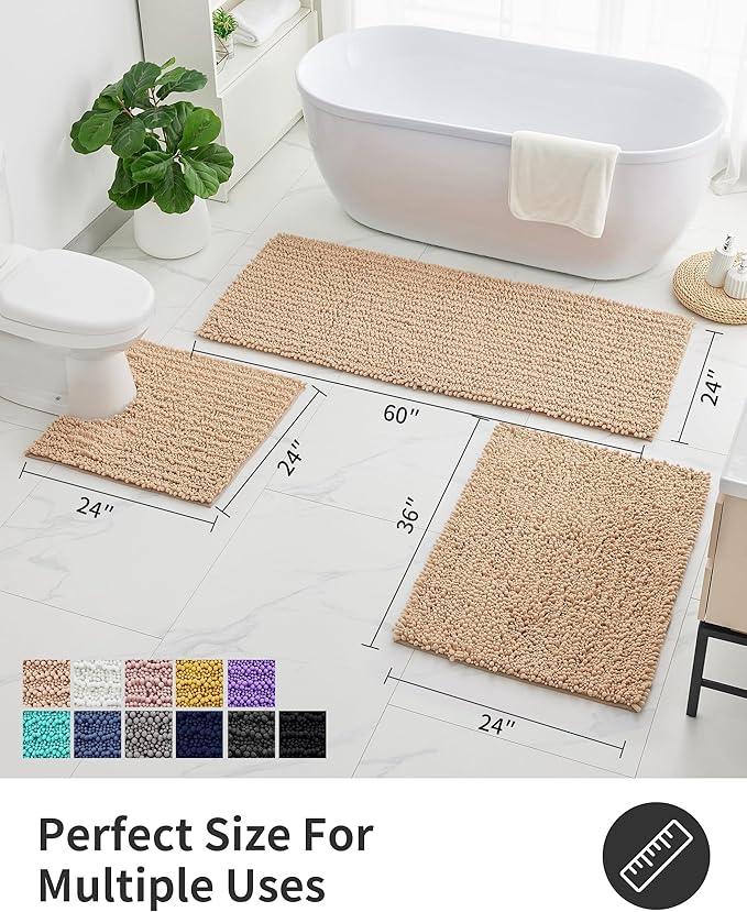 ILANGO Bathroom Rugs Beige 44x24,Extra Soft Absorbent Chenille Bath Rugs,Thick Non-Slip Shaggy Bath Mat,Machine Washable Quick Dry Bath Mats for Bathroom Floor, Tub, Shower Accessories - ModernBath