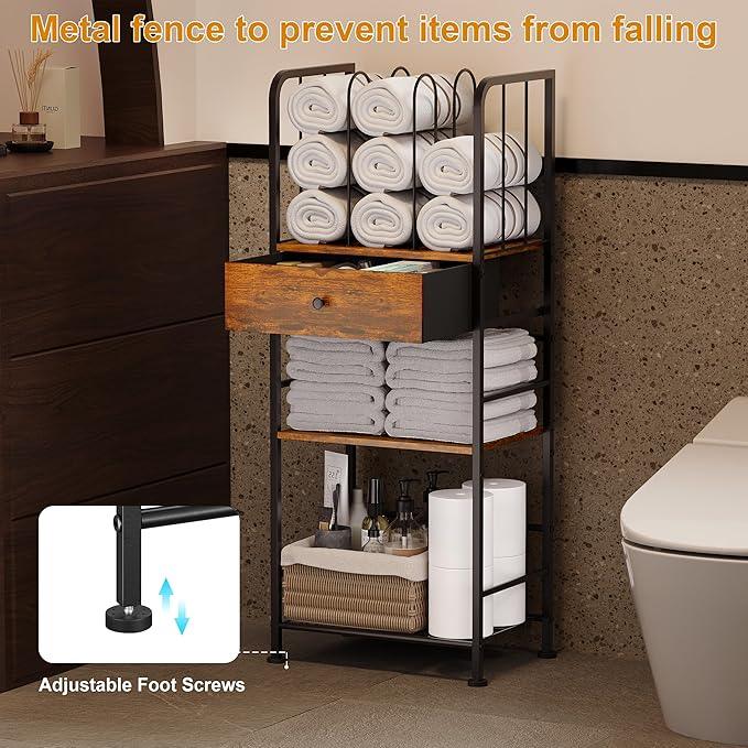 Towel Rack Free Standing 3-Tier with Drawer and M-Shaped Detachable Dividers,Towel Holder with Adjustable Shelf, Towel Organizer Space Saving for Bathroom and Poolside Patent Pending - ModernBath