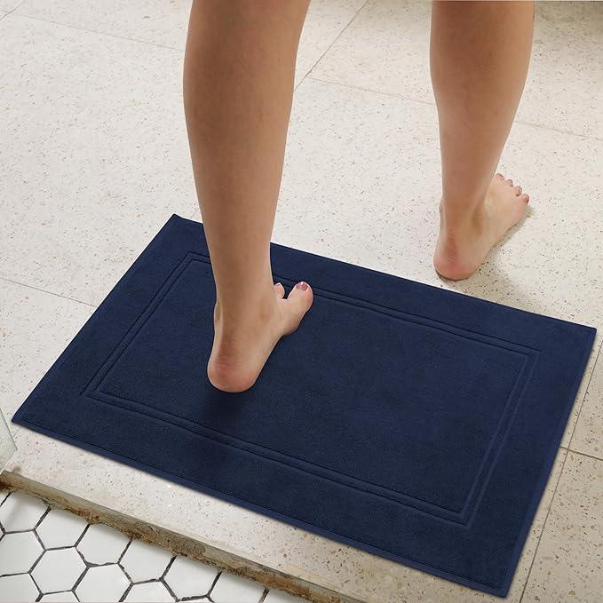 Tens Towels Pack of 2 Bath Mats 100% Cotton, 20 x 32 Inches, Super Absorbent, Hotel Quality Premium Floor Towels, Luxurious, Soft & Quick Dry, Not a Bathroom Rug, Navy - ModernBath