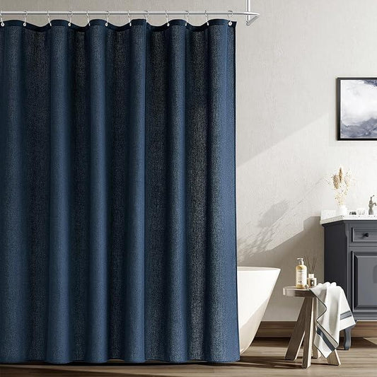 Naturoom Navy Blue Shower Curtain for Bathroom, Linen Textured Weighted Hem Cloth Shower Curtain Set with Hooks, Simple Hotel Luxury Men Nautical Bath Accessories Decor,72x84, Dark Blue - ModernBath