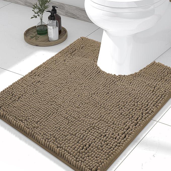 Smiry Luxury Chenille Toilet Rugs U-Shaped 24x20, Soft Absorbent Non-Slip Contour Bathroom Rugs for Toilet, Machine Washable Contoured Bath Mats, Camel - ModernBath