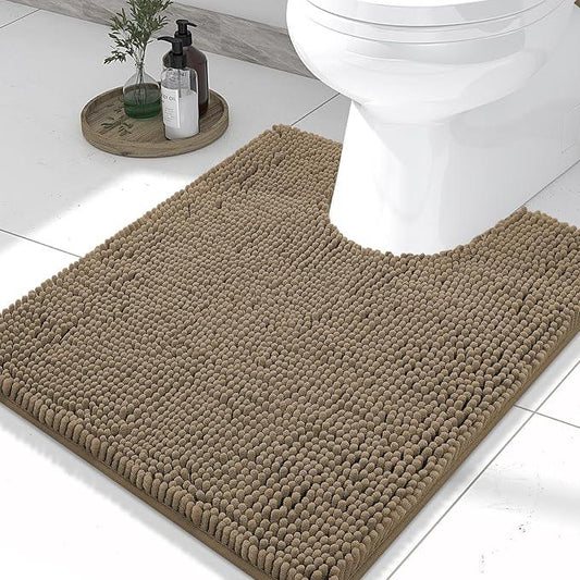 Smiry Luxury Chenille Toilet Rugs U-Shaped 24x20, Soft Absorbent Non-Slip Contour Bathroom Rugs for Toilet, Machine Washable Contoured Bath Mats, Camel - ModernBath