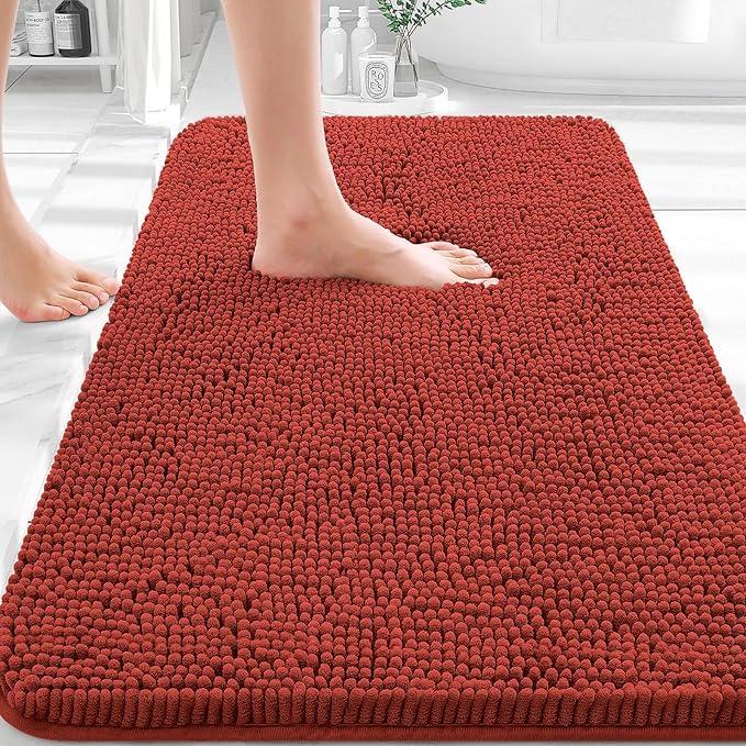 OLANLY Bathroom Rugs 30x20, Extra Soft Absorbent Chenille Bath Rugs, Rubber Backing Quick Dry, Machine Washable Bath Mats for Bathroom Floor, Tub and Shower, Home Decor Accessories, Rustic Terracotta - ModernBath