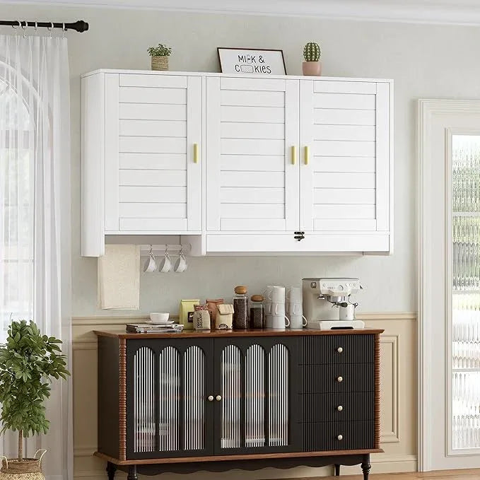 PAKASEPT 44.8" W Kitchen Wall Cabinet, Laundry Room Cabinets - Bathroom Wall Cabinet with Flip-Bottom Drawer and Hanging Rod, Storage Cabinets for Bathroom, Kitchen, Entryway, Laundry Room - ModernBath