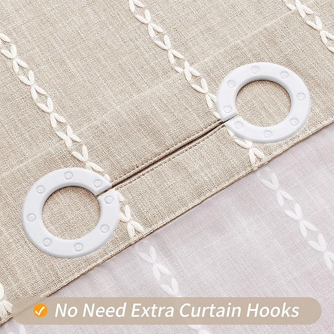MitoVilla No Hooks Needed Farmhouse Shower Curtain with Snap-in Liner - with Window & Magnets, Boho Cotton Linen Fabric Shower Curtains with Tassels for Rustic Bathroom Decor, Beige/Cream, 72 x 74 - ModernBath