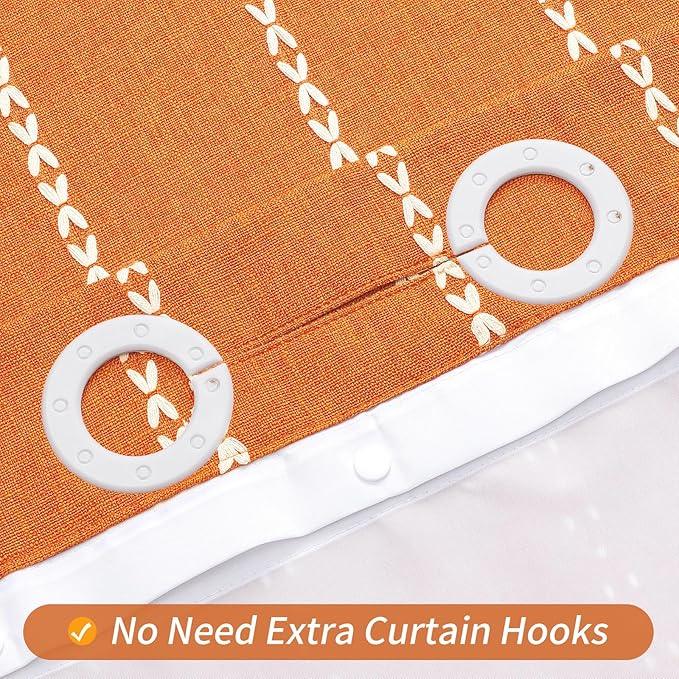 MitoVilla No Hooks Required Orange Boho Shower Curtain with Snap-in Liner, Farmhouse Cotton Linen Fabric Shower Curtains with Tassels for Rustic Neutral Bathroom Decor, Burnt Orange, 72 x 74 - ModernBath