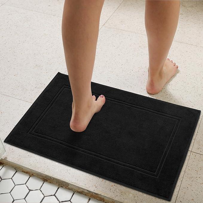 Tens Towels Pack of 2 Bath Mats 100% Cotton, 20 x 32 Inches, Super Absorbent, Hotel Quality Premium Floor Towels, Luxurious, Soft & Quick Dry, Not a Bathroom Rug, Black - ModernBath