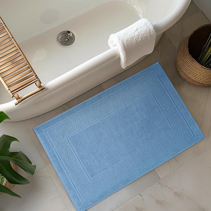 Avalon Towels Light Blue Bath Mat - 100% Cotton Set of 2 Absorbent Bathmat - Bathroom Mats Quick Dry Bath Mats for Bathrooms (22x34 Inches) - ModernBath