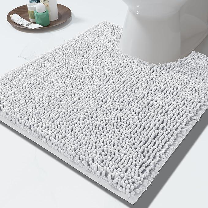 Yimobra Toilet Rugs U Shaped Washable - 24"x20" Non Slip Plush Contour Bath Rugs for Toilet - Super Soft Absorbent Quick Dry Toilet Mats for Bathroom,Silver - ModernBath