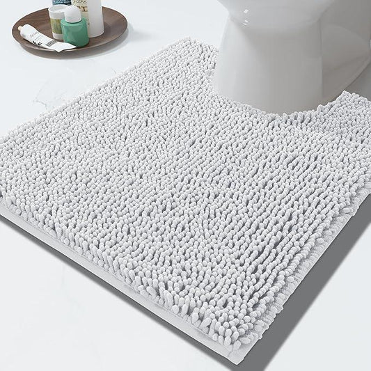 Yimobra Toilet Rugs U Shaped Washable - 24"x20" Non Slip Plush Contour Bath Rugs for Toilet - Super Soft Absorbent Quick Dry Toilet Mats for Bathroom,Silver - ModernBath