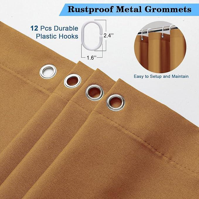 OVZME Zora Solid Gold Shower Curtain for Bathroom, Fabric Shower Curtain- Soft Cloth & Hotel Spa Quality, Water Repellent, Machine Washable Shower Curtain Set with 12 Hooks, Grommets Top, 72Wx72L - ModernBath