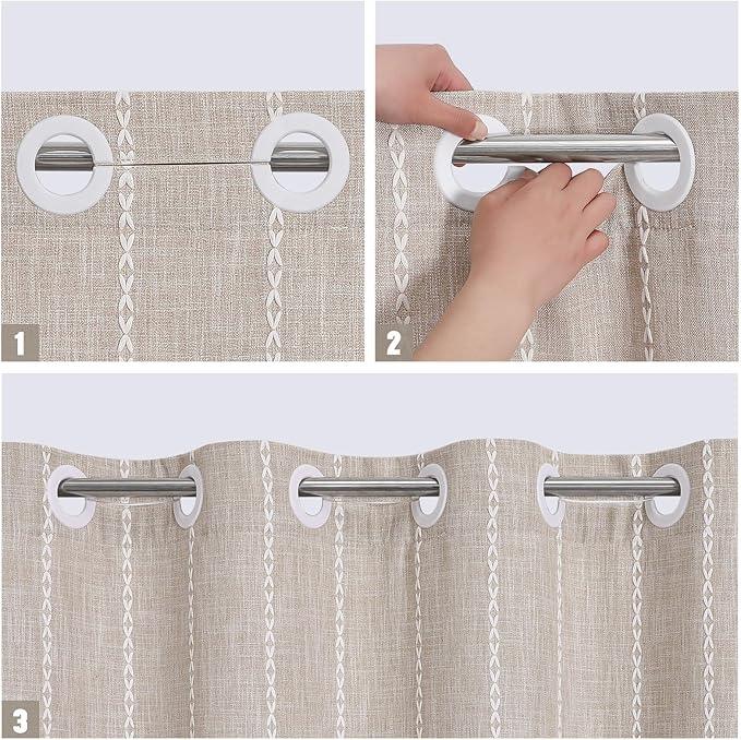 MitoVilla No Hooks Required Boho Farmhouse Shower Curtain with Snap-in Liner, Taupe Cotton Linen Fabric Shower Curtains with Tassels for Rustic Neutral Bathroom Decor,72 x 74 - ModernBath