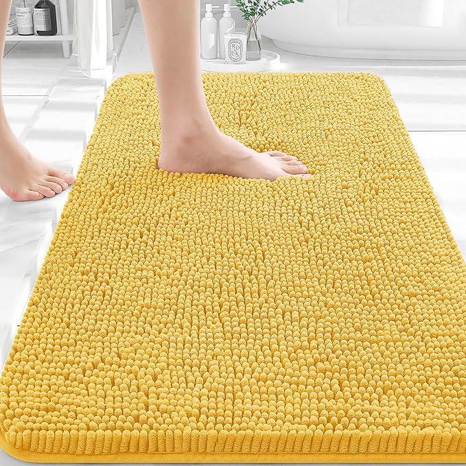 OLANLY Bathroom Rugs 36x24, Extra Soft Absorbent Chenille Bath Rugs, Rubber Backing Quick Dry, Machine Washable Bath Mats for Bathroom Floor, Tub and Shower, Home Decor Accessories, Yellow - ModernBath