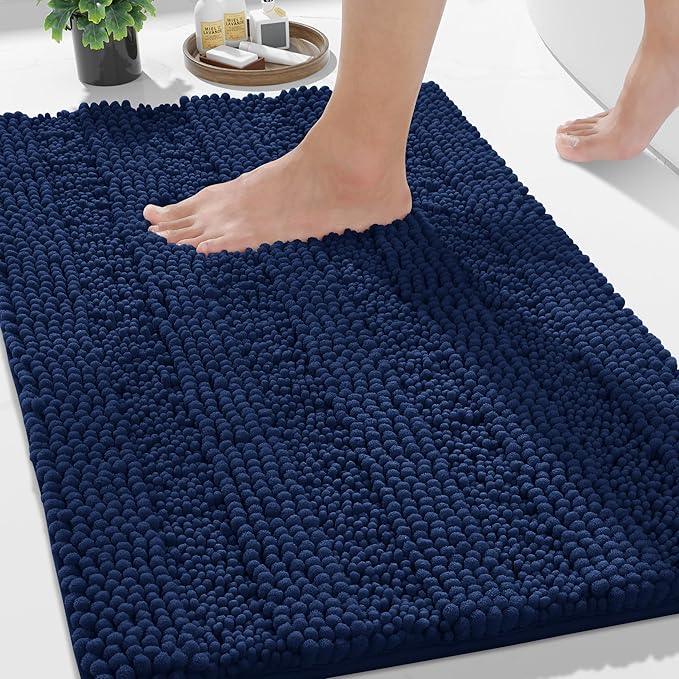 Yimobra Navy Blue Bathroom Rug Mat, Non Slip Quick Dry Bath Mats, Extra Thick and Super Absorbent Bath Rugs, Luxury Microfiber Chenille Plush Fluffy Washable Soft Shower Carpet for Floor, 24" x 17" - ModernBath