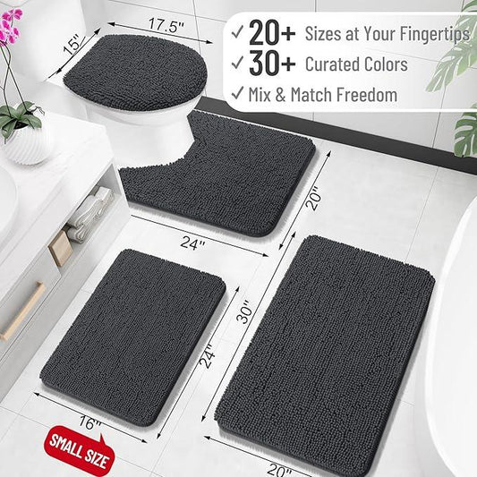 OLANLY Toilet Rugs U-Shaped 24x20, Extra Soft Absorbent Chenille Contour Bathroom Rugs for Toilet, Dry Quickly, Machine Washable, Non-Slip Bath Mat, Dark Grey - ModernBath