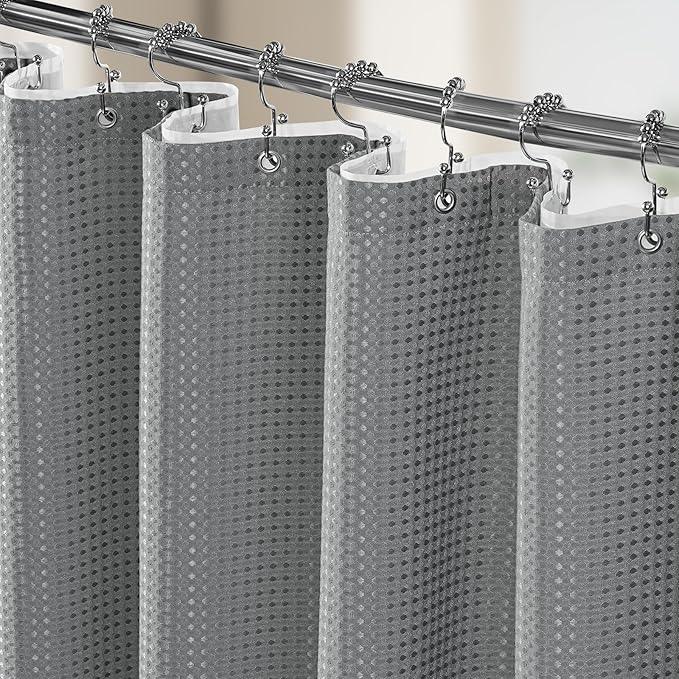 Vipfree 3 in 1 Shower Curtain Set, Waffle Shower Curtain and Liner Set with 12 Double Sided Shower Curtain Hooks, 258GSM Luxury Weighted Cloth Shower Curtains for Bathroom, 72 W x 72 H, Grey - ModernBath