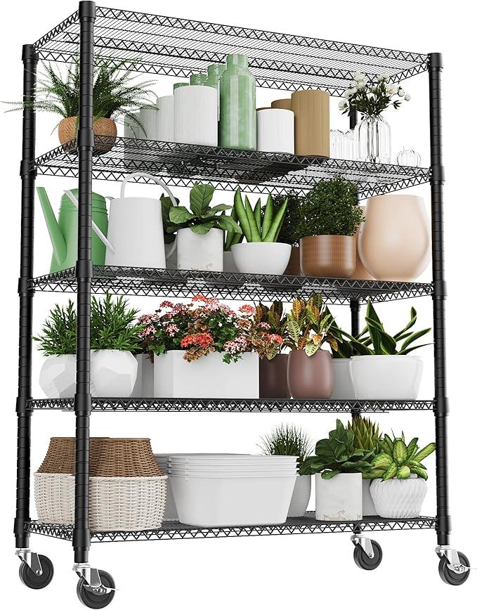 5 Tiers Shelf 3300 lbs Steel Storage Shelving Utility Shelving Unit Steel Organizer Wire Rack for Home,Kitchen,Office,Garage Black 23.6" D x 53.1" W x 73.6" H - ModernBath