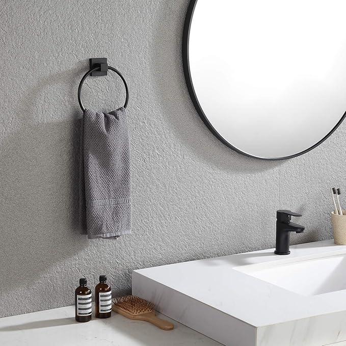 BVL Towel Ring Black, Hand Towel Holder Ring Hanger for Bathroom Kitchen ,Metal Round Towel Holder Wall Mounted Towel Rack,2 Pack 206322 - ModernBath