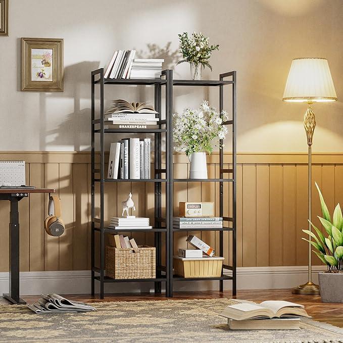 HITNET 5 Tier Narrow Bookshelf, Bamboo Bookcase, Slim Tall Storage Rack Free Standing Shelving Unit with Adjustable Shelves for Living Room Bedroom Bathroom, Black - ModernBath
