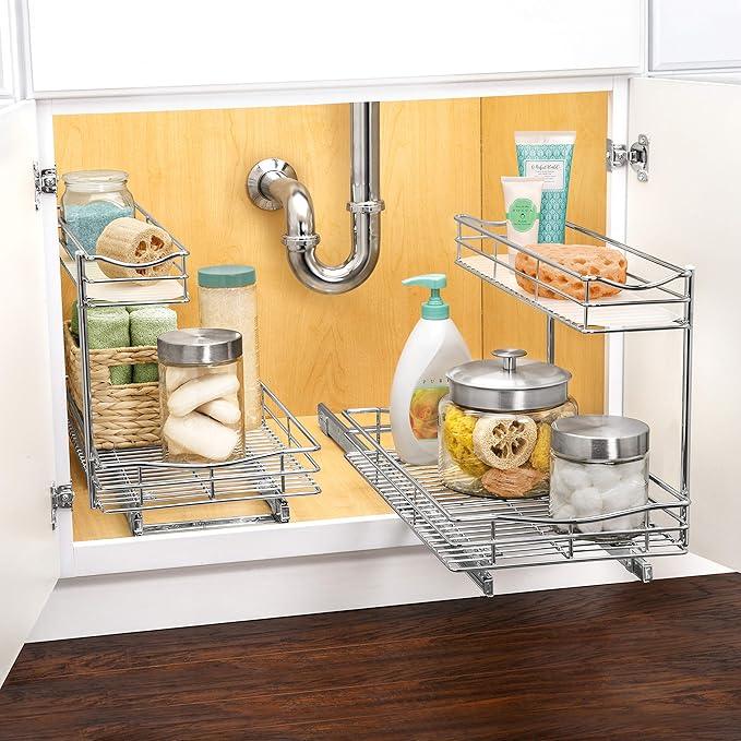 LYNK PROFESSIONAL® Pull Out Under Sink Kitchen Cabinet Organizer - 11.5 in. x 18 inch deep Drawer - Sliding Shelf Organizer for Cabinets and Undersink Storage Shelves - Lifetime Ltd. Warranty – Chrome - ModernBath