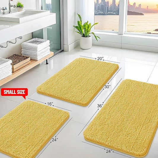 Arotive Bathroom Rugs 24x16, Extra Soft Absorbent Shaggy Chenille Bath Rugs, Machine Washable Rubber Backing Non-Slip Bath Mats for Bathroom Floor Tub and Shower, Home Decor Accessories, Yellow - ModernBath