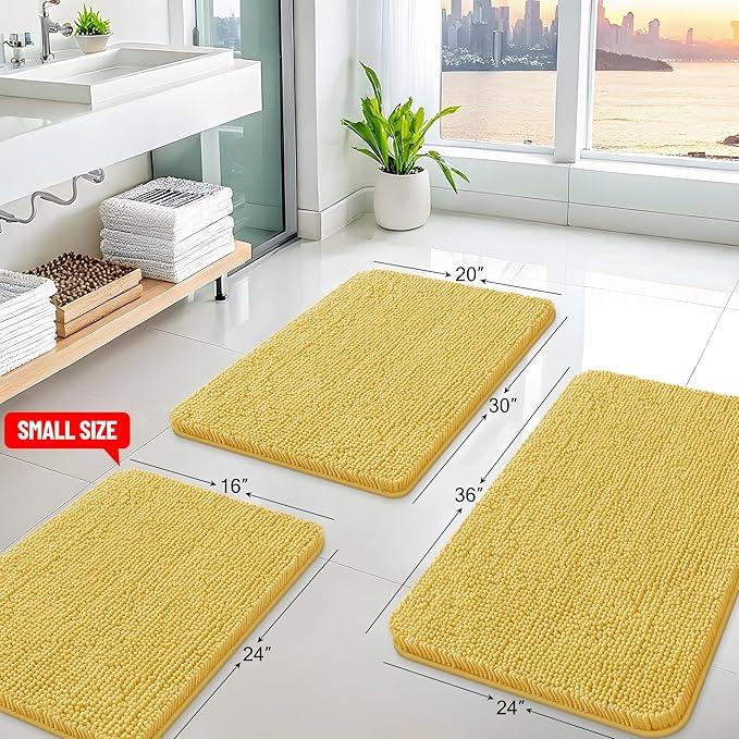 Arotive Bathroom Rugs 30x20, Extra Soft Absorbent Shaggy Chenille Bath Rugs, Machine Washable Rubber Backing Non-Slip Bath Mats for Bathroom Floor Tub and Shower, Home Decor Accessories, Yellow - ModernBath