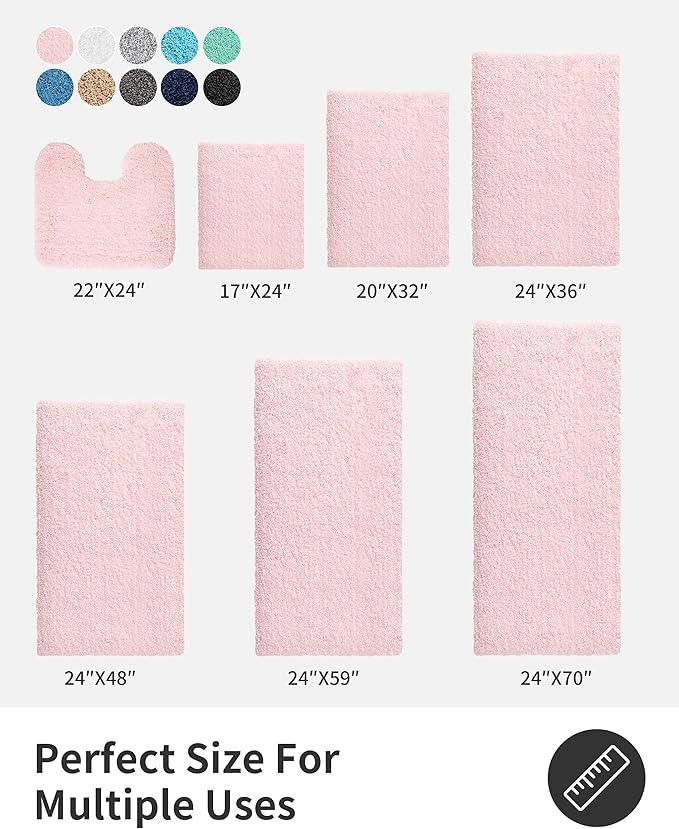 ILANGO Dark Pink Bathroom Rugs 24" × 17" Small Non Slip & Super Absorbent Extra Thick Soft, Washable Bath Mat for Floor, Microfiber Plush Shaggy Bath Rug with Rubber for Bathtub Shower Room Sink - ModernBath