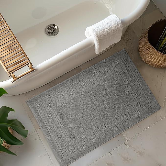 Avalon Towels Grey Bath Mat - 100% Cotton Set of 2 Absorbent Bathmat - Bathroom Mats Quick Dry Bath Mats for Bathrooms (22x34 Inches) - ModernBath