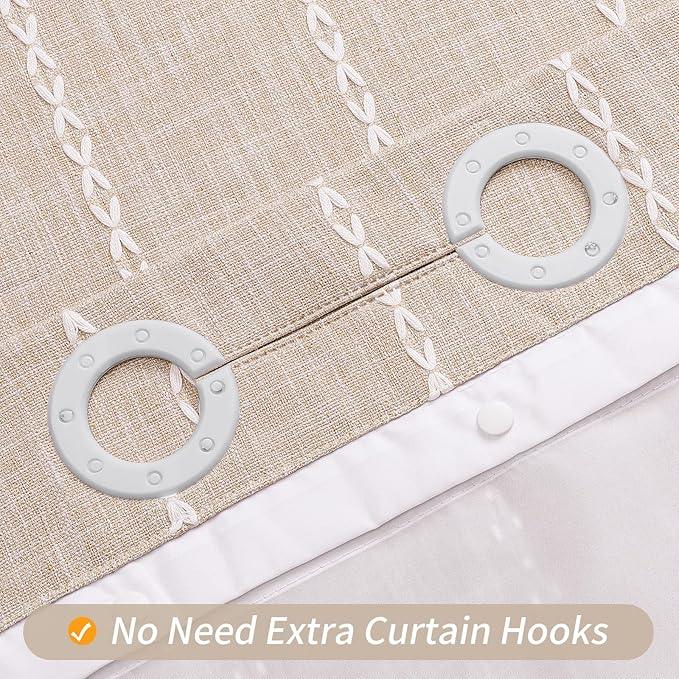 MitoVilla No Hooks Required Boho Farmhouse Shower Curtain with Snap-in Liner, Cotton Linen Fabric Shower Curtains with Tassels for Rustic Neutral Bathroom Decor, Beige/Cream, 72 x 74 - ModernBath