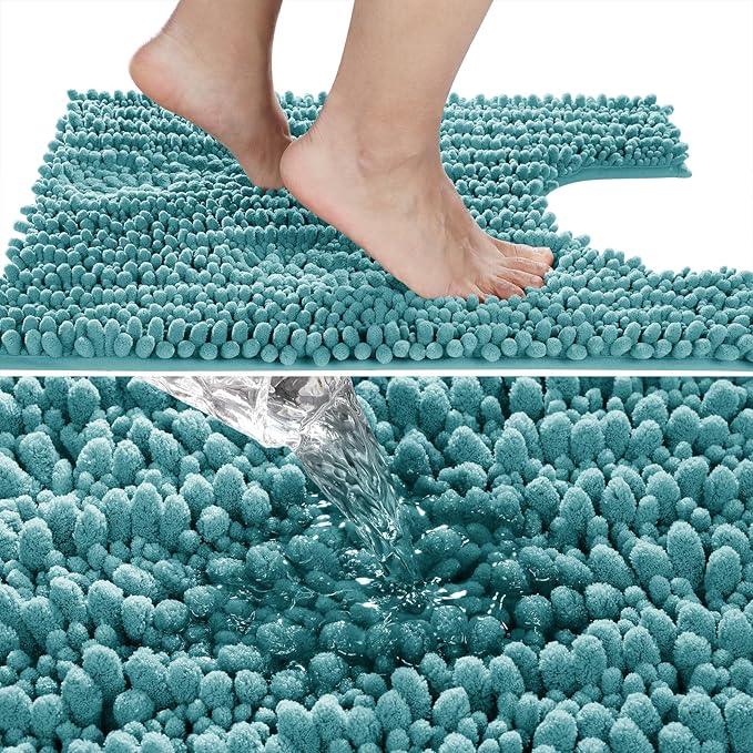 Yimobra Toilet Rug U Shaped Washable 24x20 Inch - Ultra Soft Absorbent Chenille Bath Rugs for Toilet, Quick Dry & Machine Washable, Non Slip Contour Bathroom Mat, Teal Blue - ModernBath