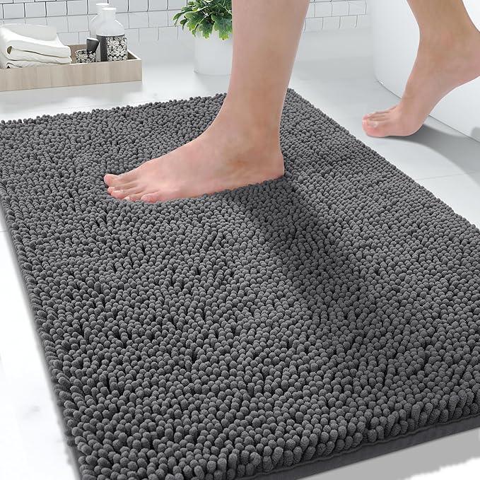 Yimobra Washable Bathroom Rugs, Super Soft & Absorbent Chenille Bath Mat for Floor & Carpet, Quick Dry Non Slip Bath Mat for Tub Shower, 32"x20",Dark Gray - ModernBath