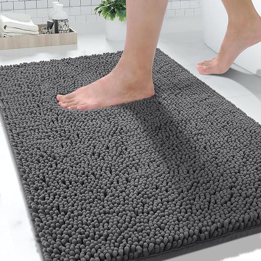 Yimobra Washable Bathroom Rugs, Super Soft & Absorbent Chenille Bath Mat for Floor & Carpet, Quick Dry Non Slip Bath Mat for Tub Shower, 32"x20",Dark Gray - ModernBath