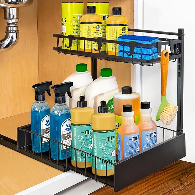LYNK PROFESSIONAL® Pull Out Under Sink Kitchen Cabinet Organizer - 10" W x 14" D 2-Tier Drawer - Sliding Shelf Organizer for Cabinets and Undersink Storage Shelves - Lifetime Ltd. Warranty – Black - ModernBath