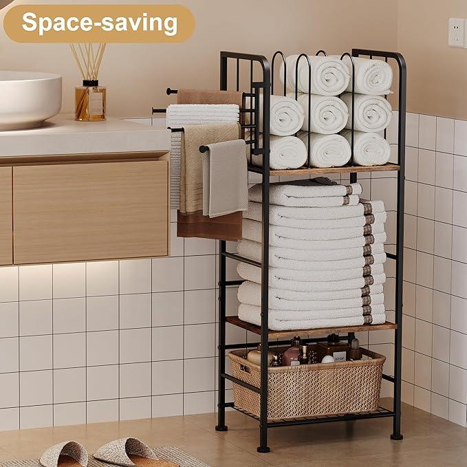 Towel Rack Free Standing 3-Tier M-Shaped Detachable Dividers, 4 Rotatable Bars Fast Drying, Pool Towel Rack, Space-Saving Towel Storage Organizer, Bath Towel Shelf for Home, Poolside Patent Pending - ModernBath