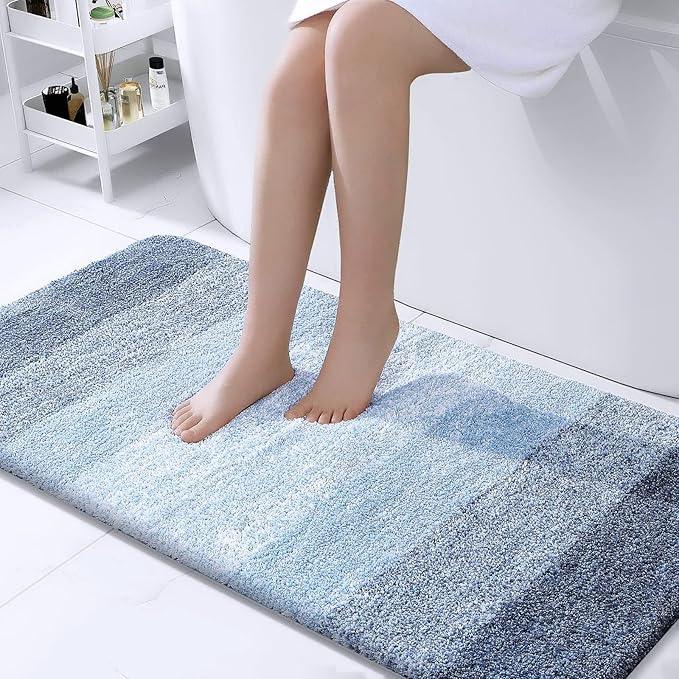OLANLY Bathroom Runner Rugs 47x24, Extra Soft Absorbent Microfiber Bath Rugs, Rubber Backing, Quick Dry, Machine Washable Bath Mats for Bathroom Floor, Tub and Shower, Home Decor Accessories, Blue - ModernBath