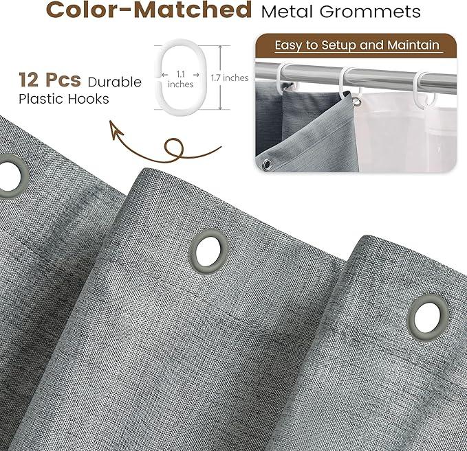 BTTN Grey 3 in 1 Shower Curtain Set, Linen Textured Fabric Shower Curtain and Clear Liner Set with Plastic Hook, Modern Hotel Luxury Weighted Waterproof Shower Curtain for Bathroom, Gray, 72x72 - ModernBath