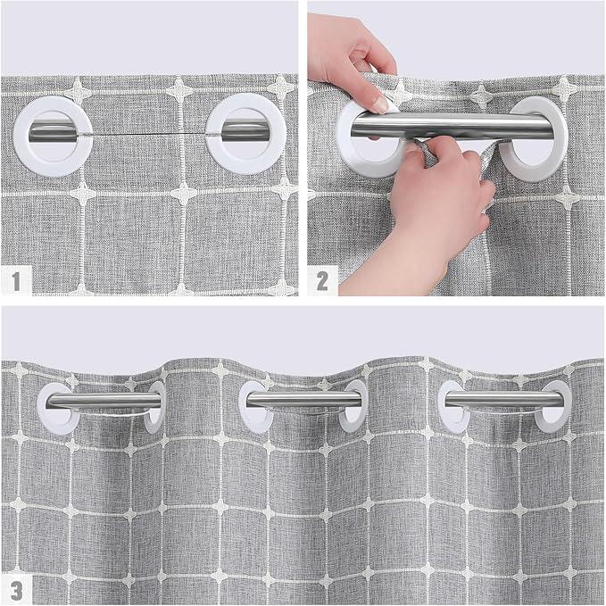 MitoVilla No Hooks Needed Boho Farmhouse Shower Curtain with Snap-in Liner, Cotton Linen Fabric Shower Curtains with Tassels for Rustic Neutral Bathroom Decor, Grey, 72 x 74 - ModernBath
