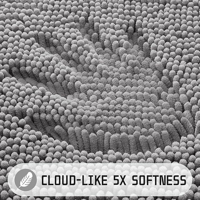 Yimobra Washable Bathroom Rugs, Super Soft & Absorbent Chenille Bath Mat for Floor & Carpet, Quick Dry Non Slip Bath Mat for Tub Shower, 24" x 17",Grey - ModernBath