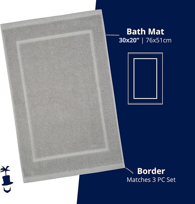 Lincoln & Palm 1-Piece Turkish Cotton Bath Mat - Soft, Plush, and Absorbent - 1000 GSM Thick Luxury Spa and Hotel Style - No Rubber Backing - Silver-Infused SILVERbac (1 Piece Bath Mat, Silver) - ModernBath