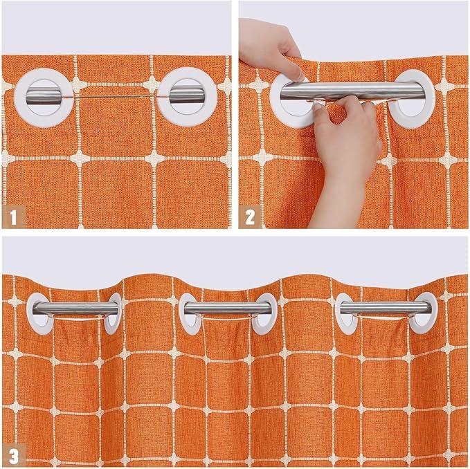 MitoVilla No Hooks Needed Orange Boho Shower Curtain with Snap-in Liner, Farmhouse Cotton Linen Fabric Shower Curtains with Tassels for Rustic Neutral Bathroom Decor, Burnt Orange, 72 x 74 - ModernBath