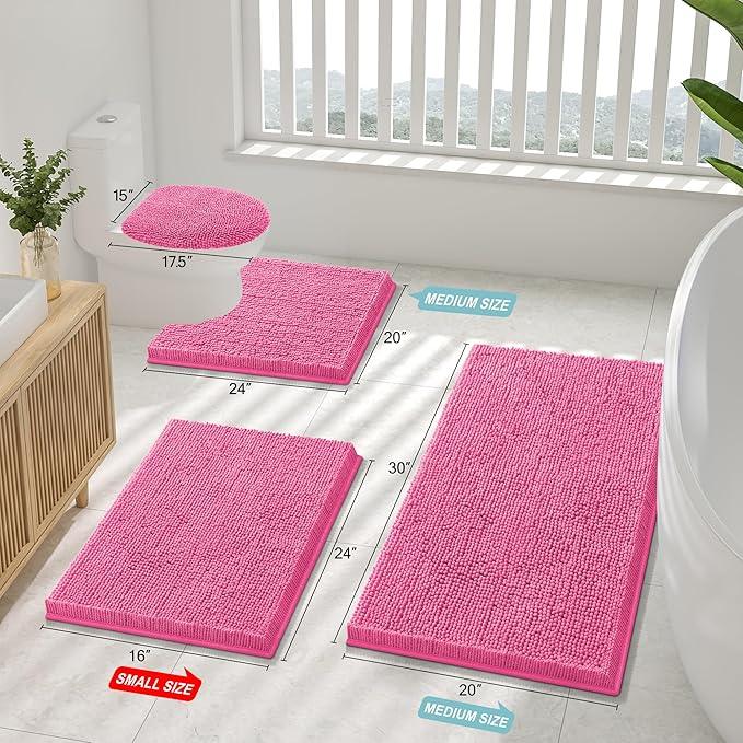 Smiry Luxury Chenille Bathroom Rugs 36x24, Extra Soft and Absorbent Shaggy Bath Mat, Machine Washable, Non-Slip Plush Carpet Runner for Tub, Shower, and Floor, Home Decor Accessories, Hot Pink - ModernBath