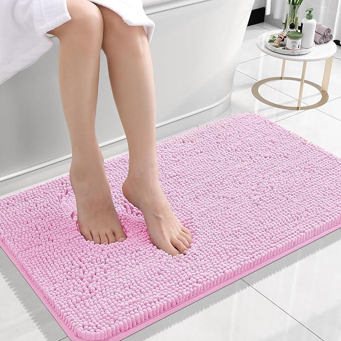 OLANLY Bathroom Rugs 24x16, Extra Soft Absorbent Chenille Bath Rugs, Rubber Backing Quick Dry, Machine Washable Bath Mats for Bathroom Floor, Tub and Shower, Home Decor Accessories, Pink - ModernBath