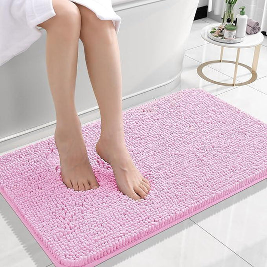 OLANLY Bathroom Rugs 24x16, Extra Soft Absorbent Chenille Bath Rugs, Rubber Backing Quick Dry, Machine Washable Bath Mats for Bathroom Floor, Tub and Shower, Home Decor Accessories, Pink - ModernBath