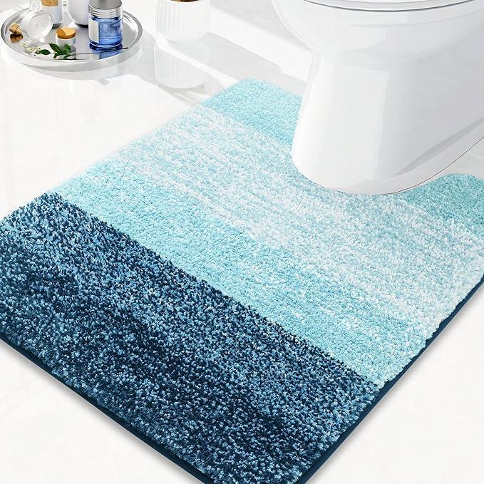 Arotive Microfiber Bathroom Rugs, Shaggy Soft and Absorbent Contour Toilet Rugs, Non-Slip, Thick Plush Machine Washable Dry Bath Mats for Toilet Base, 24x20, Peacock Blue, U-Shape - ModernBath
